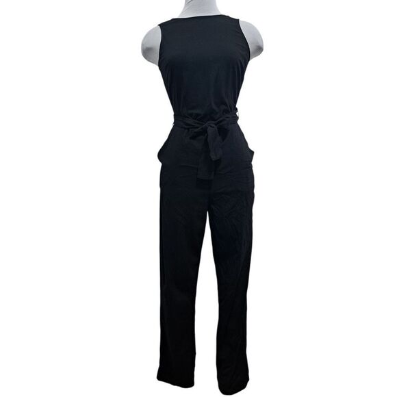 Marine Layer Tencel Blend Eloise Belted Jumpsuit Peekaboo Cutout XS Black NWT - Picture 3 of 15